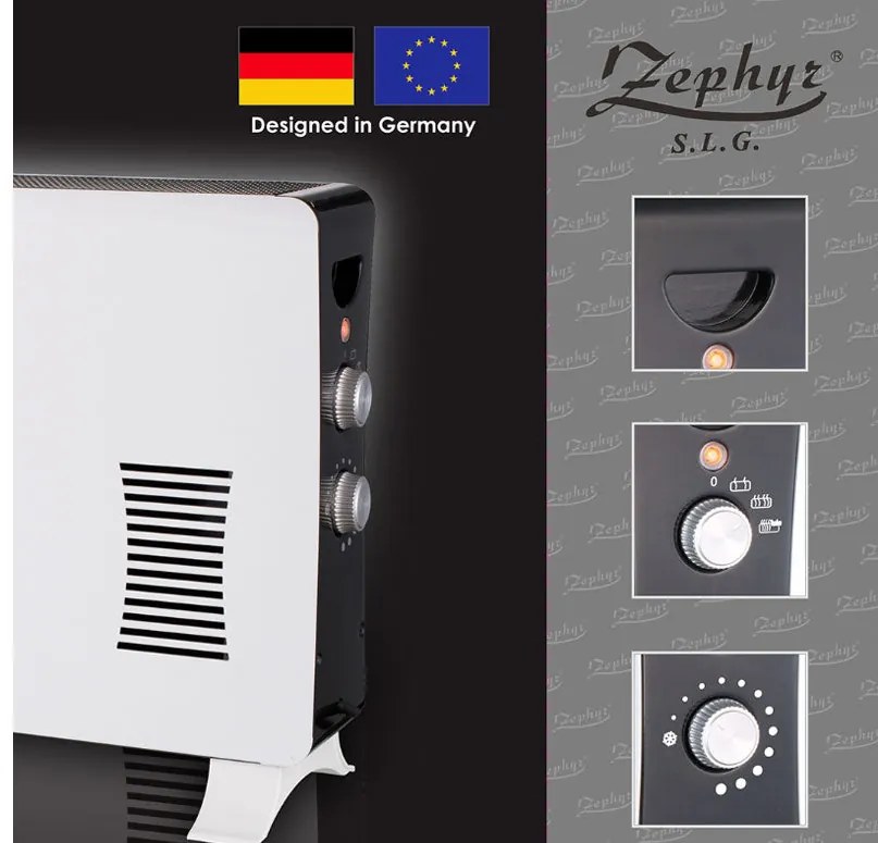 Вентилаторен конвектор ZEPHYR ZP 1974 FT, 2000W, Турбо вентилатор, Термостат, Бял
