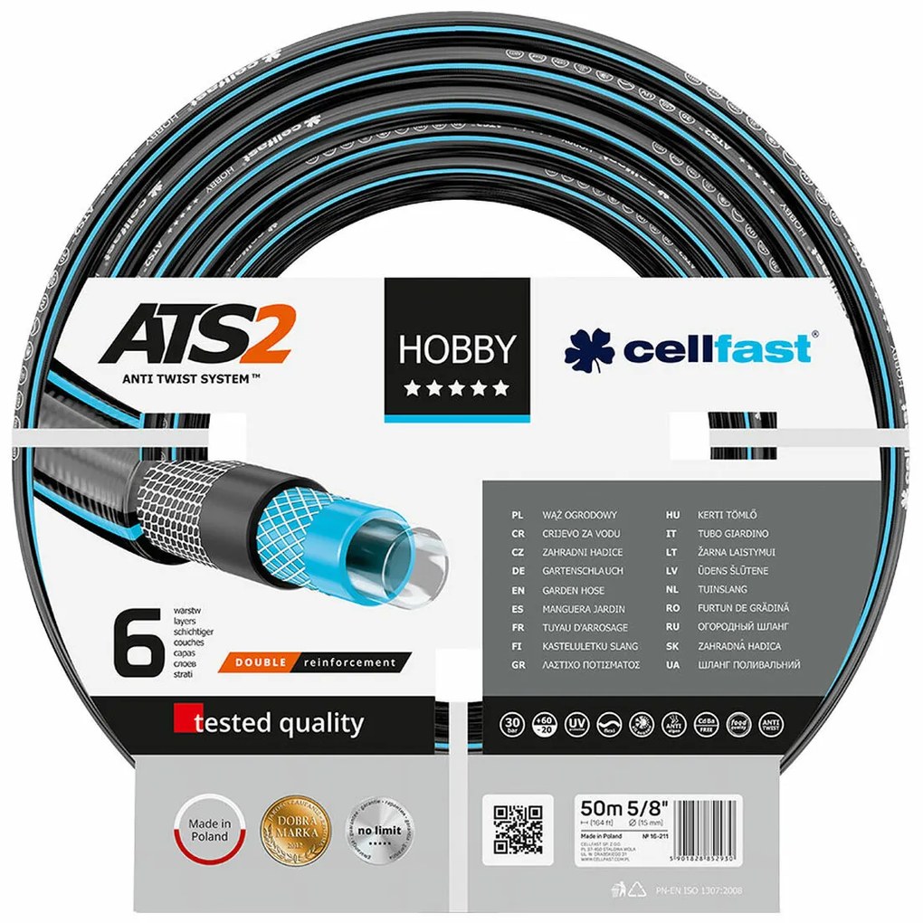 Маркуч Cellfast Hobby Ats2 PVC 50 m Ø 15 mm 6 слоя