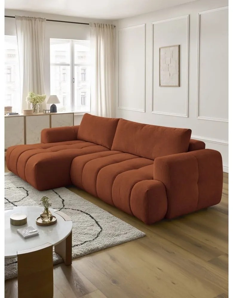 Сгъваем/с място за съхранение ъглов диван в тухлен цвят (ляв ъгъл) Fuji – Bobochic Paris