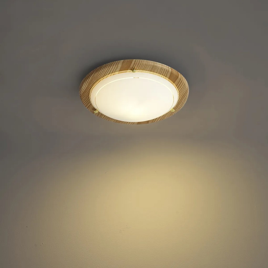 Класическа таванна лампа естествена с бяло стъкло - Mesiac