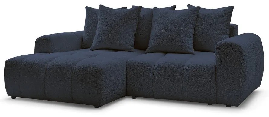 Син сгъваем/с място за съхранение ъглов диван от прежда с примки от букле (ляв ъгъл) Roxelane – Bobochic Paris