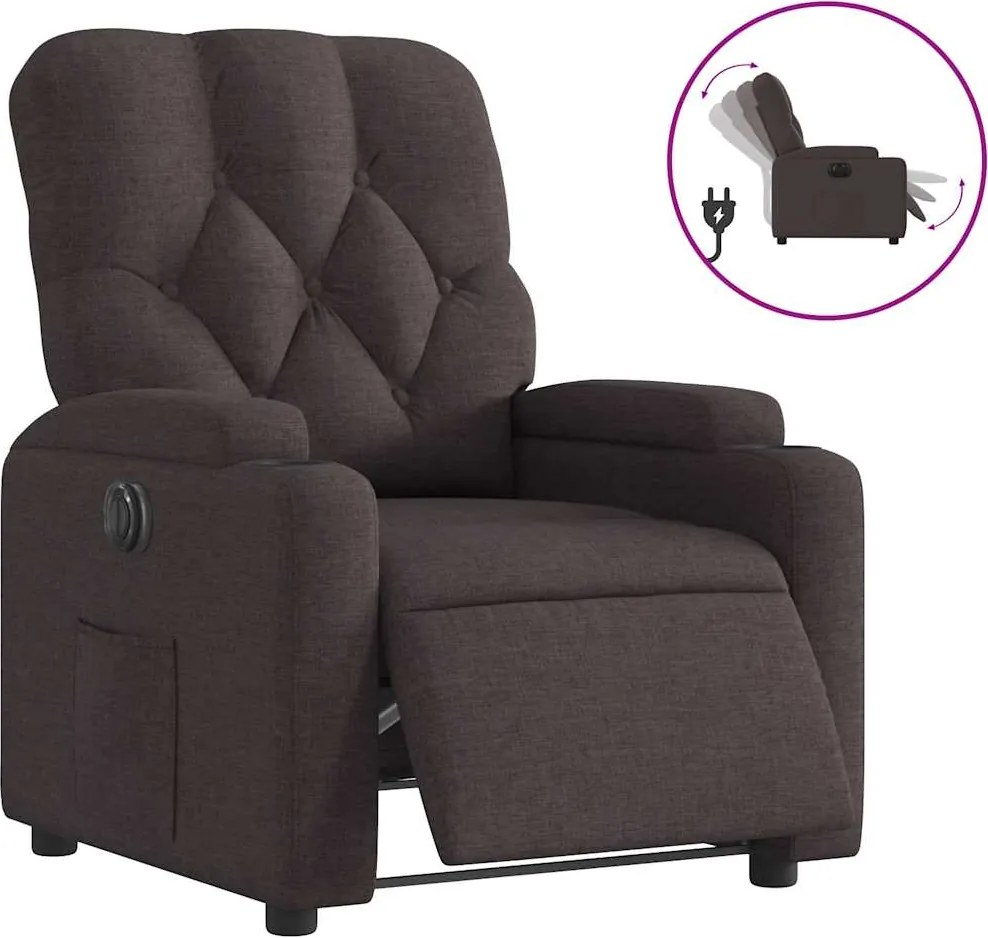 3204691 vidaXL Електрически реклайнер стол, тъмнокафяв, текстил