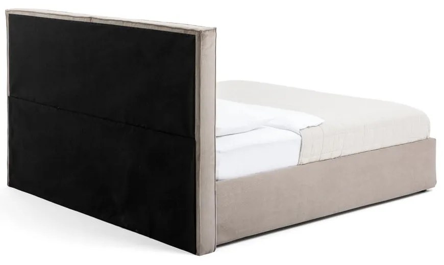 Сиво тапицирано двойно легло с място за съхранение и матрак с решетка 160x200 cm Thessa Bold - Bonami Selection