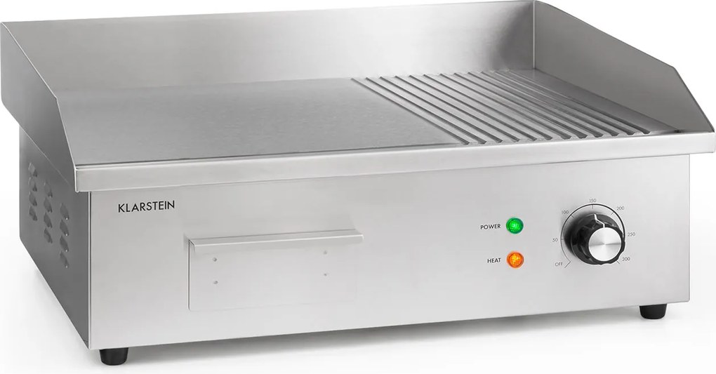 Klarstein Grillmeile 3000GR, електрическа скара, 3000 W, плоча за скара, 54.5 x 35 см, гладка/ребра