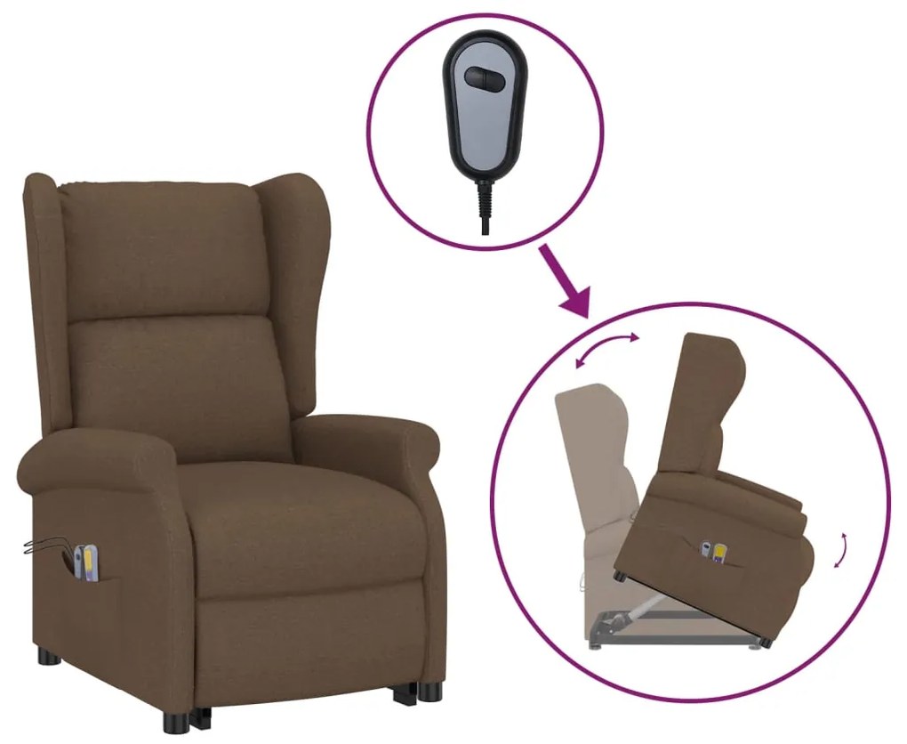 289744 vidaXL Изправящ масажен стол, кафяв, текстил