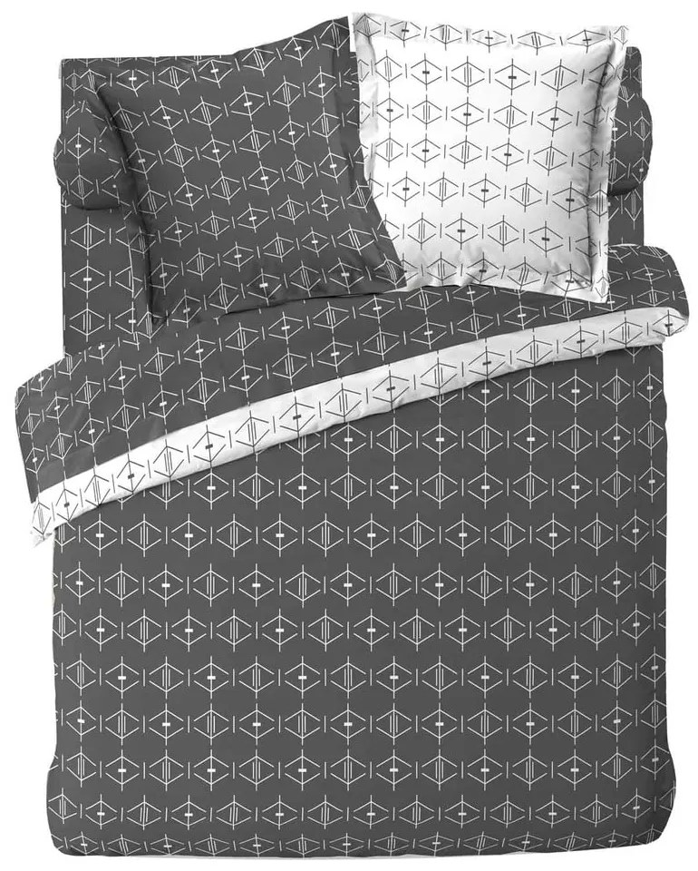 Бяла/тъмносива двойна/удължена памучна олекотена завивка 240x220 cm Aristide – douceur d'intérieur