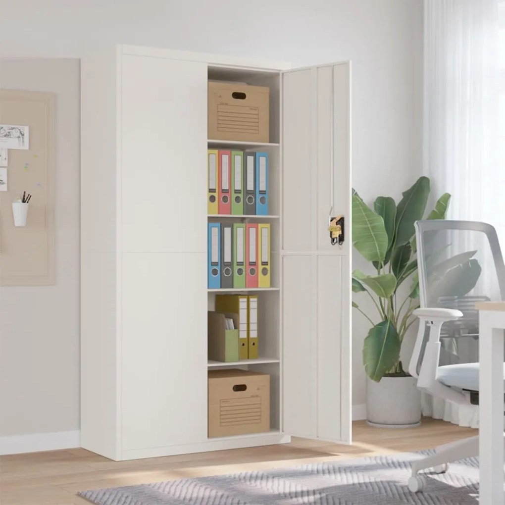339752 vidaXL Шкаф за папки бял 90x40x180 см стомана