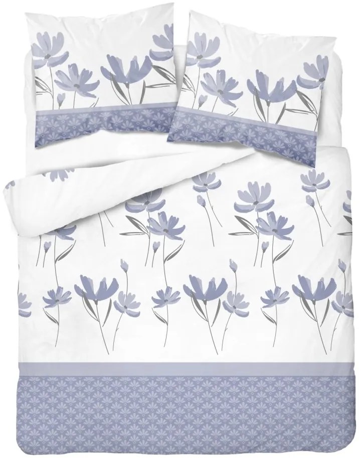 Спално бельо от памучен сатен - лилаво с флорален десен 3 časti: 1ks 220x200 + 2ks 70x80