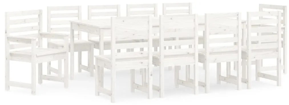 3154720 vidaXL Градински трапезен комплект от 11 части, бял, масивен бор