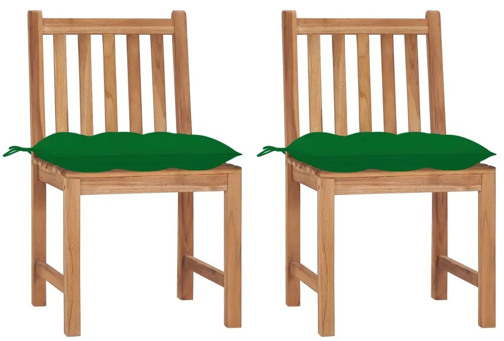 3062936 vidaXL Градински столове, 2 бр, с възглавници, тиково дърво масив