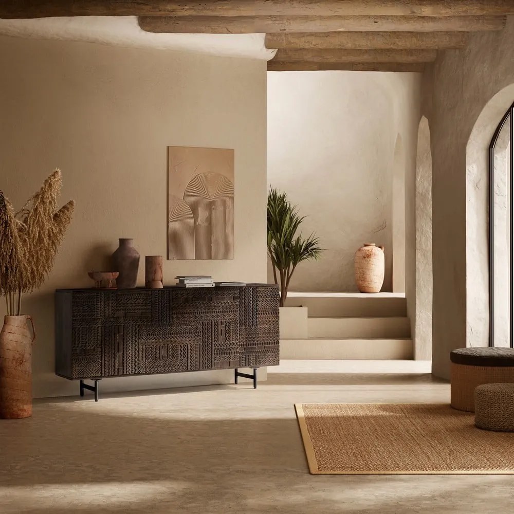 Тъмнокафяв скрин от масивно манго 160x75x40 cm Kalai – MOME