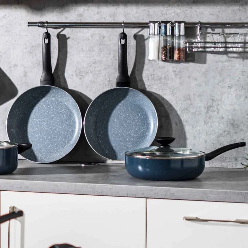 Дълбок тиган с капак Luigi Ferrero Prima FR-2634L, 26x7.5 см, 3.4 л, Незалепващо покритие, Стъклен капак с отвор за пара, Индукция, Тъмносин