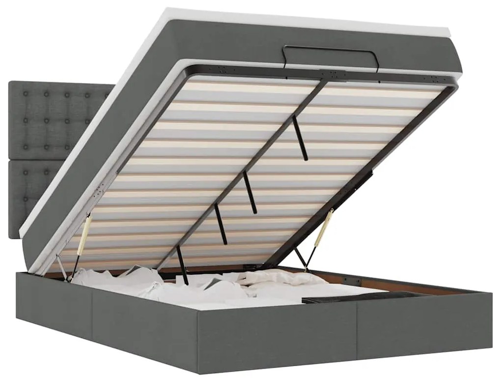 3314170 vidaXL Османска легло с матрак и LED, тъмносиво, 140x190 см, плат