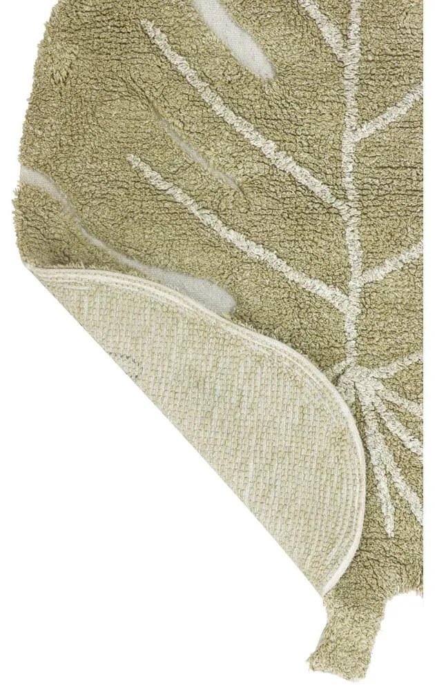 Ръчно изработен памучен детски килим подходящ за пране в цвят каки 75x100 cm Mini Monstera Olive – Lorena Canals