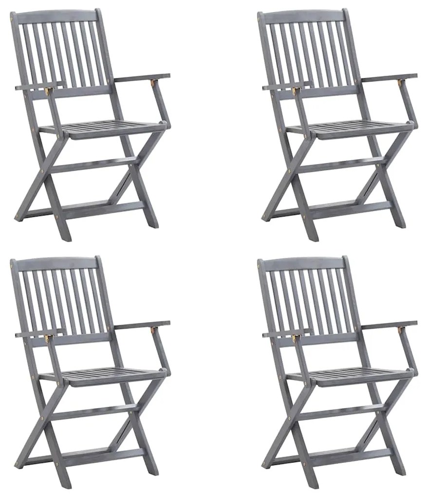 3064510 vidaXL Сгъваеми градински столове, 4 бр, с възглавници, акация масив