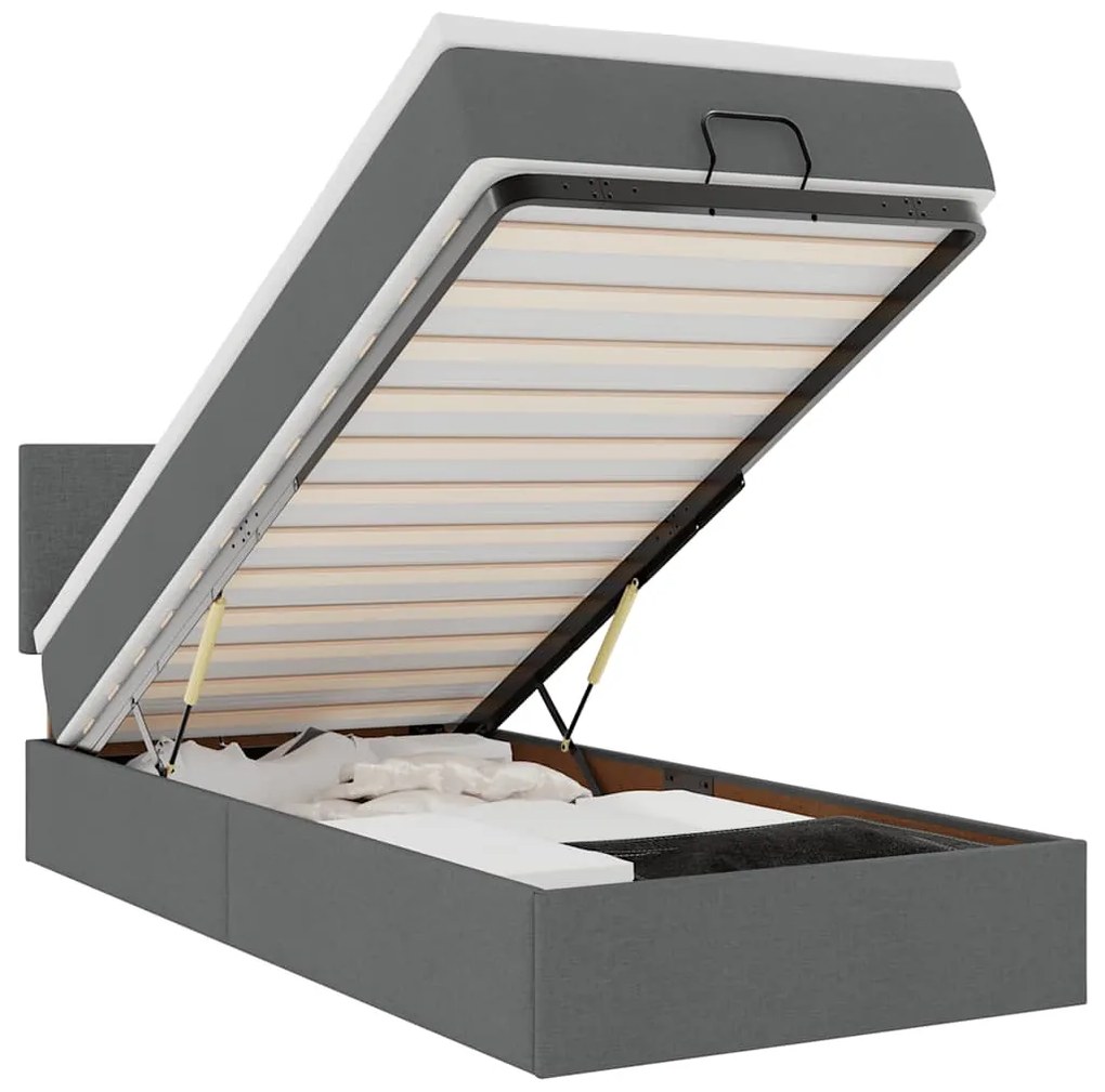 3312195 vidaXL Османска легло с матрак и LED, тъмносиво, 90x200 см, плат