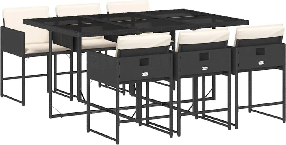 3211266 vidaXL Градински трапезен комплект 7 части възглавници черен полиратан