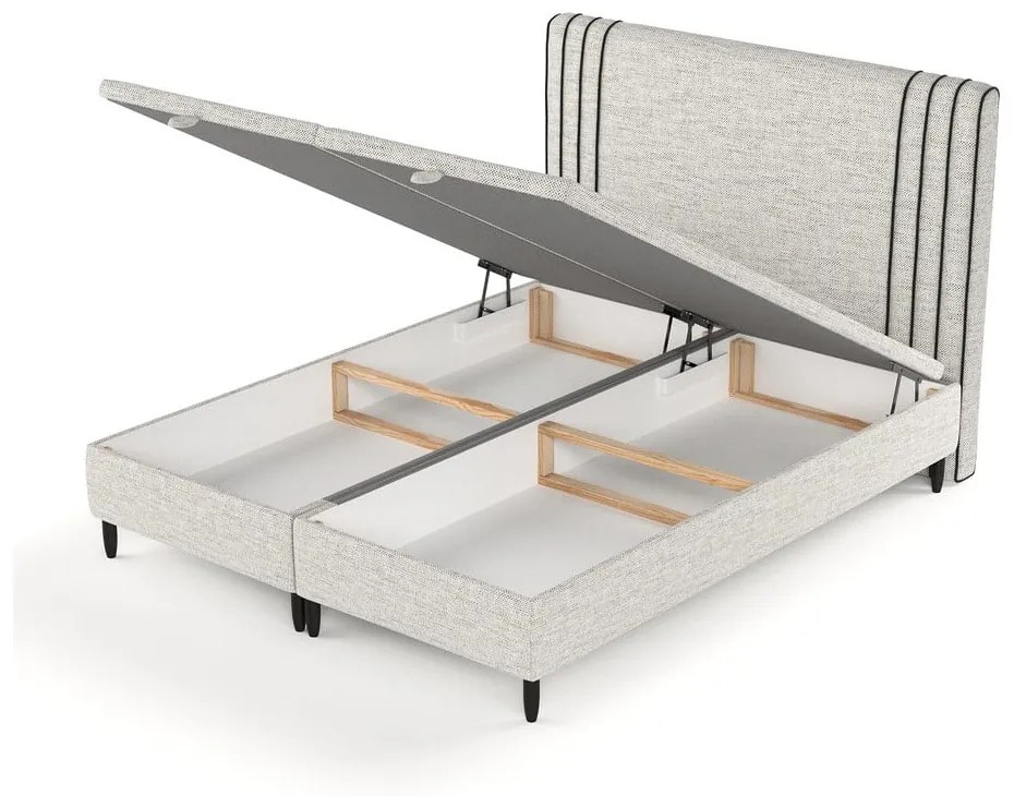 Светлосиво тапицирано двойно легло с място за съхранение 200x200 cm Musca – Maison de Rêve