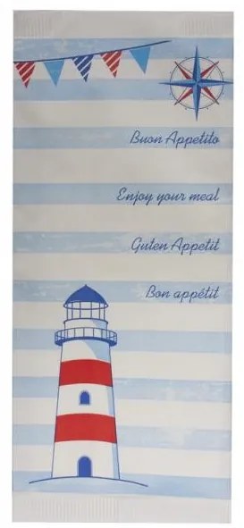 Хартиен джоб за прибори със салфетка с декор "Морски фар" 11x25см (BB107)-ПАКЕТ 125бр LUNI PAPER