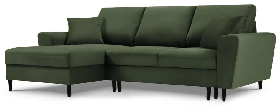 Зелен разтегателен ъглов диван с място за съхранение от рипсено кадифе (ляв ъгъл) Kyoto – Cosmopolitan Design