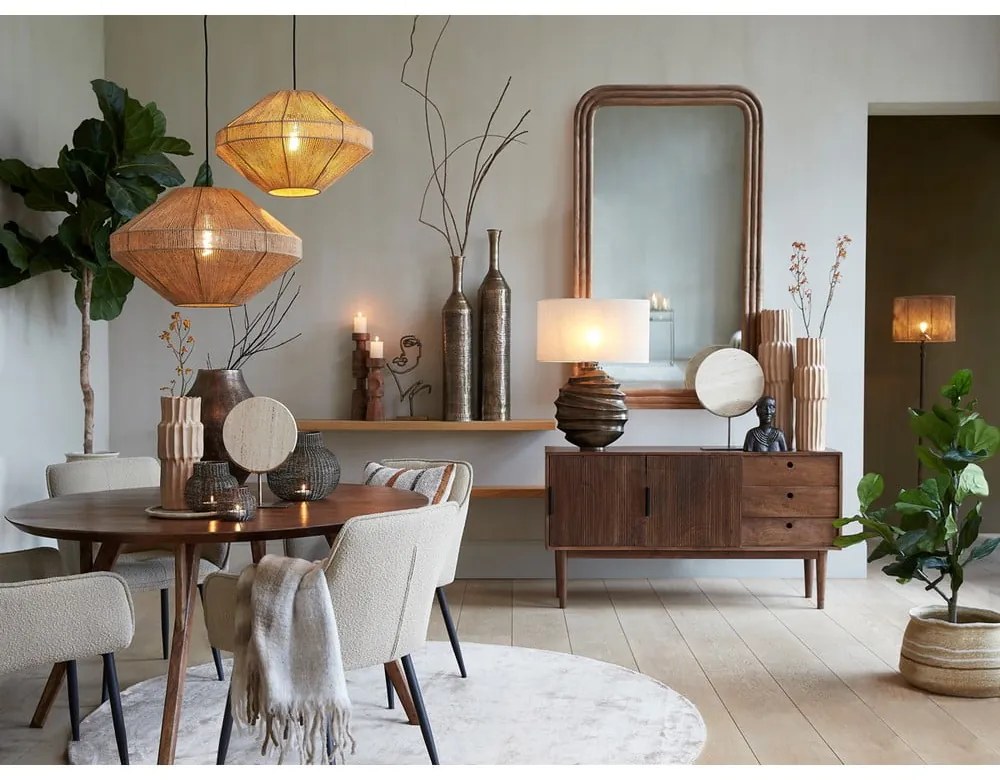 Кафява кръгла трапезна маса с акациев плот ø 140 cm Quenza – Light & Living