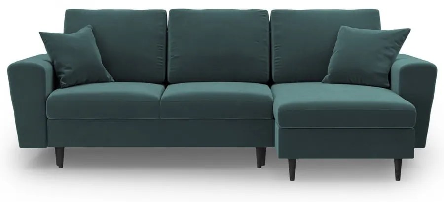 Кадифен разтегателен ъглов диван с място за съхранение в петролен цвят Kyoto – Cosmopolitan Design