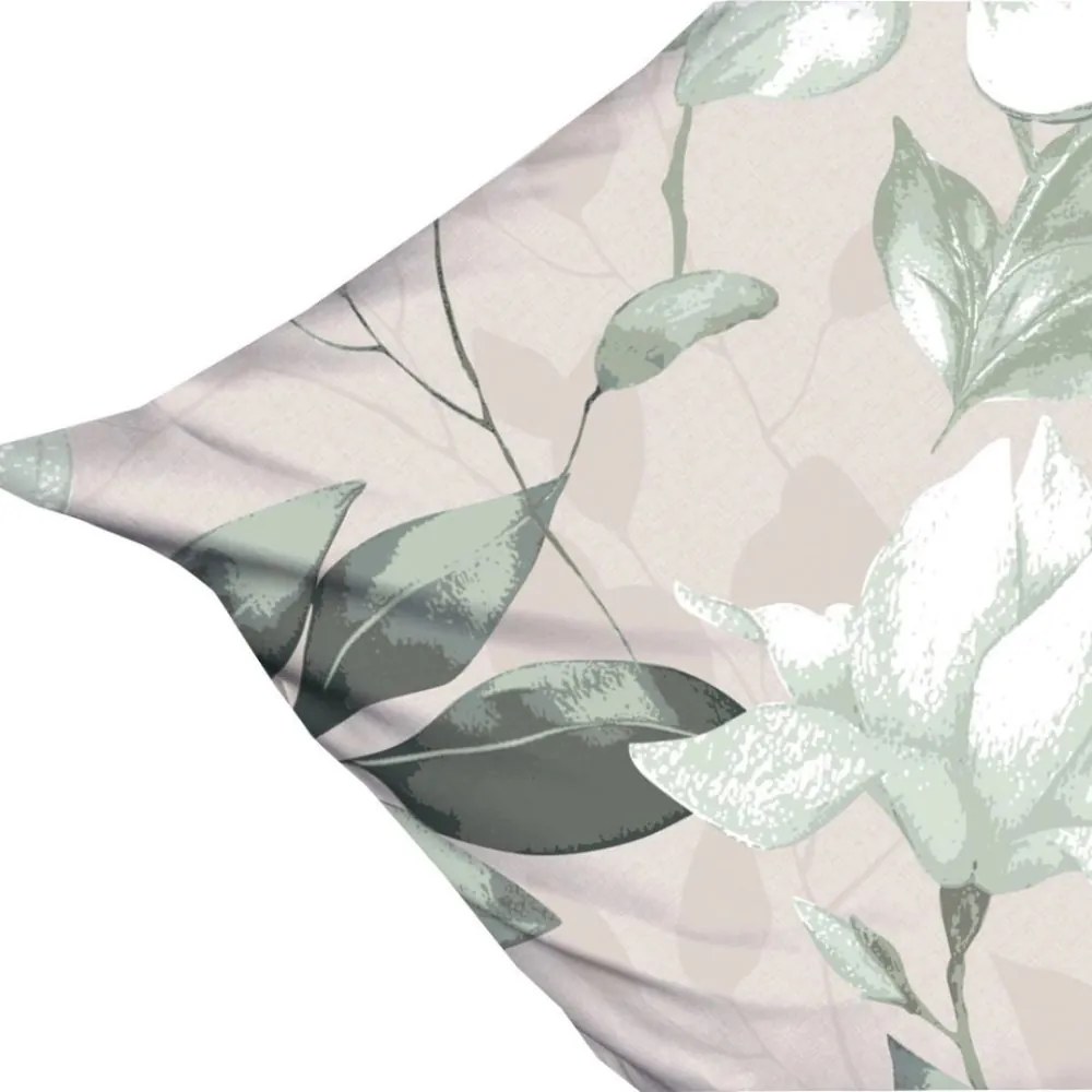 Премиум памучно спално бельо - бежово със зелени цветя Ширина: 220 см | Дължина: 200 см