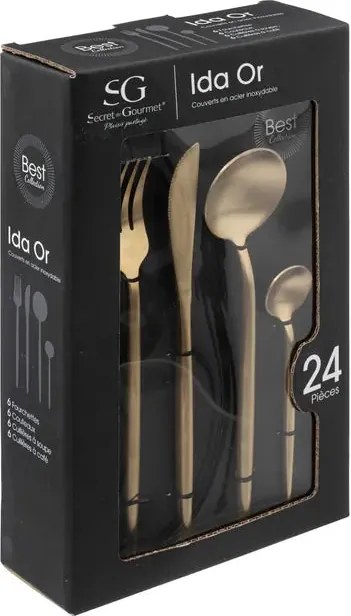 Комплект златни прибори Secret de Gourmet Ida, Инокс, 24 части