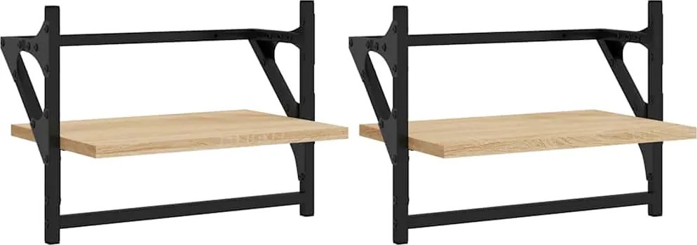 836239 vidaXL Стенни рафтове с пръти 2 бр дъб сонома 40x25x30 см
