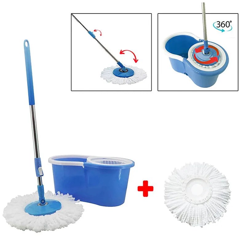 Въртящ се моп SAPIR SP 1120 BM1, 2 микрофибърни глави, Центрофуга, Стоманена дръжка, Син