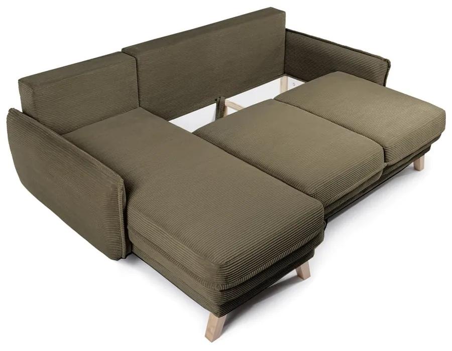 Зелен сгъваем ъглов диван от рипсено кадифе (променлив) Tori – Bonami Selection