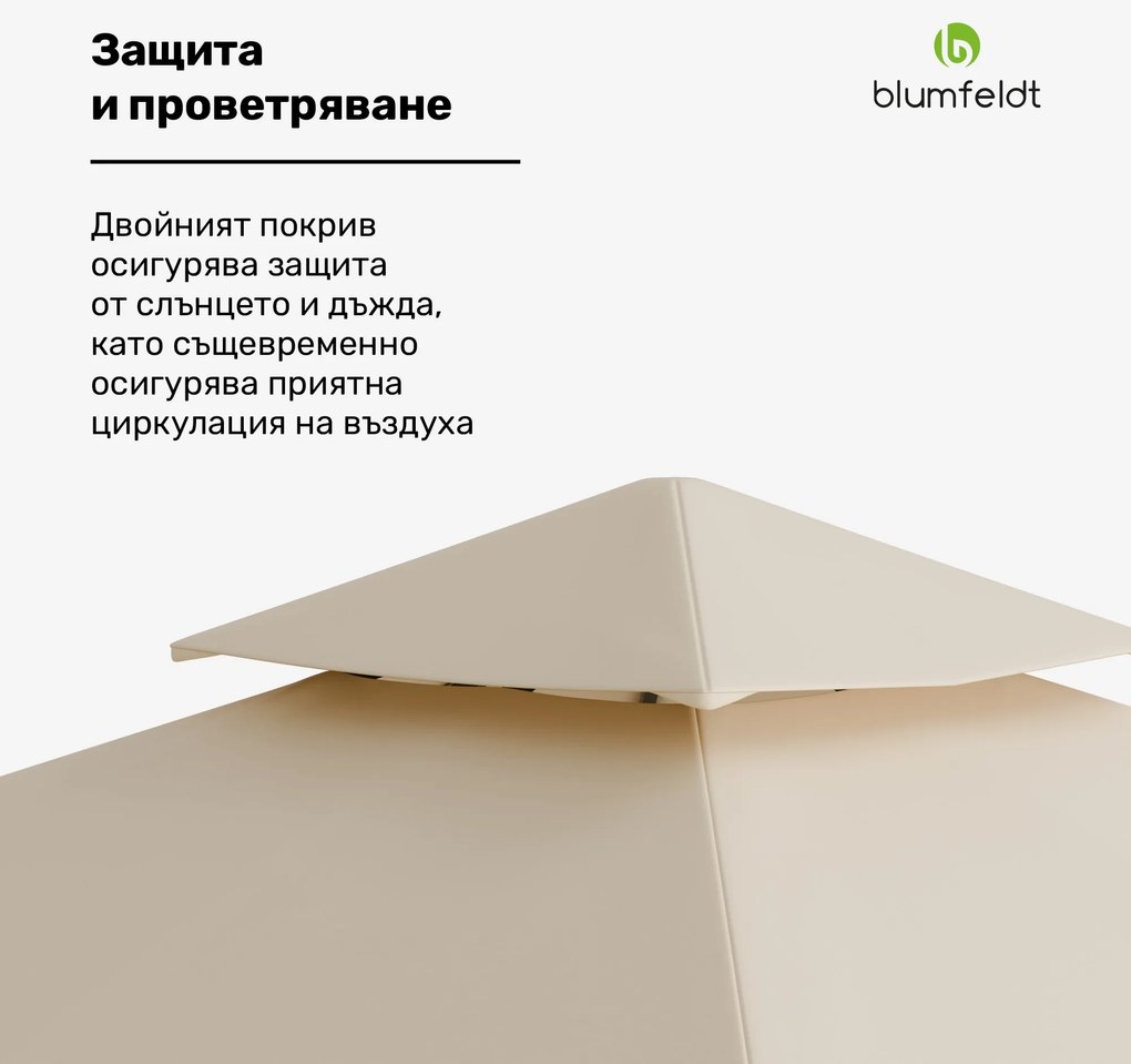Blumfeldt Grandezza Cortina градинска беседка 3x3 м, устойчива на атмосферни влияния, прахово покритие, странични ролети