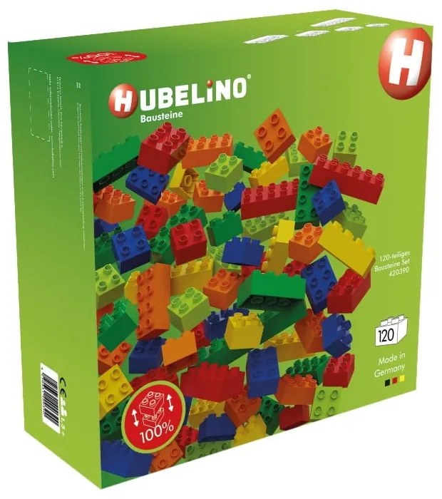 Комплект строителни блокчета за писта с топчета Rainbow, 120 бр. - Hubelino