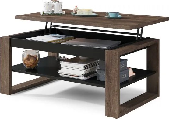 НУО Кафяв дъб/Черен мат -МОДЕРНА ХОЛНА МАСА С ПОВДИГАЩ СЕ ПЛОТ