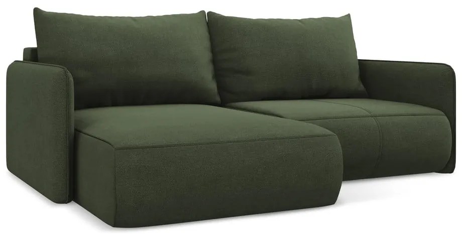 Зелен разтегателен ъглов диван с място за съхранение (ляв ъгъл) Nanea – Makamii