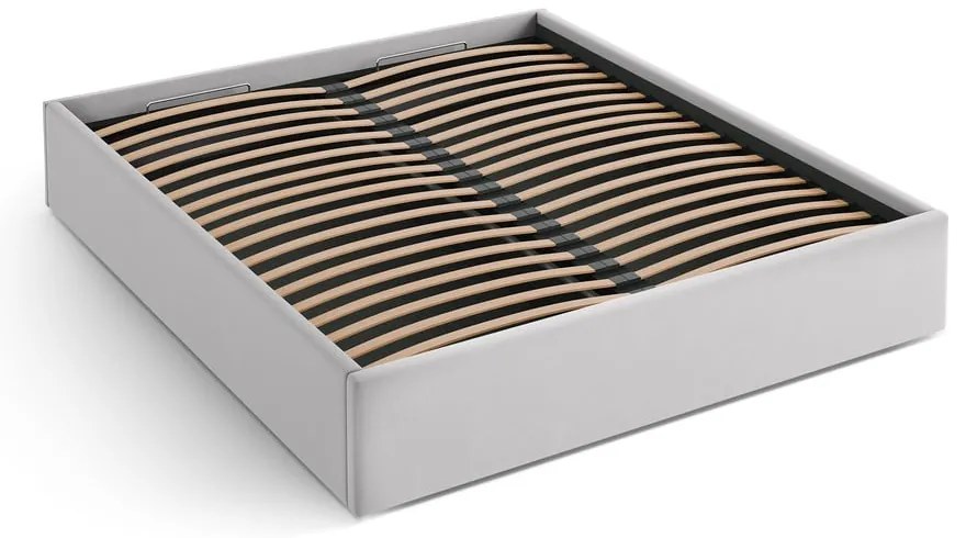 Светлосиво двойно легло 180x200 cm тапицирано с място за съхранение/без табла с включена подматрачна рамка Susan – Micadoni