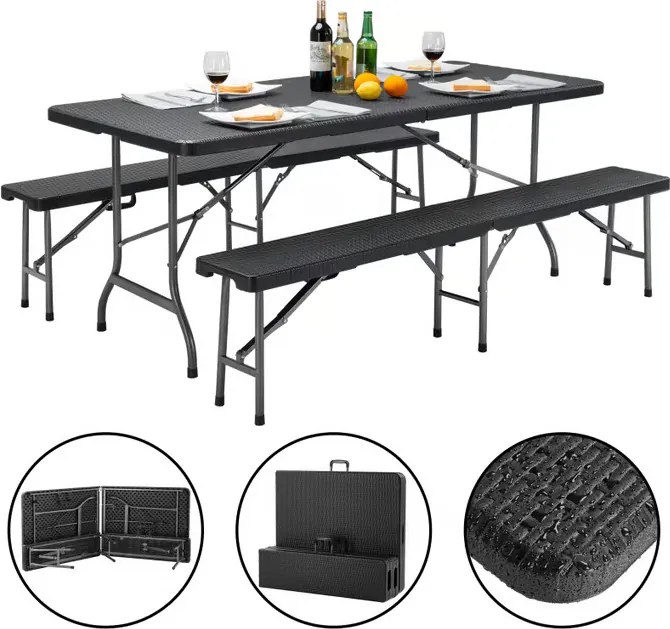 Пивоварен комплект Malmö - сгъваема маса + 2 пейки