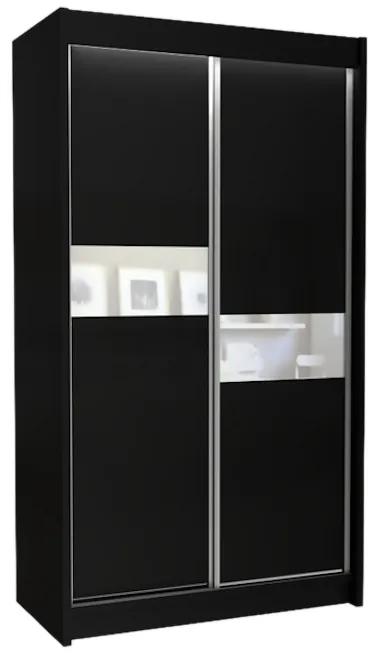 Гардероб с плъзгащи врати ADRIANA + Безшумна система, 120x216x61, черен/бяло стъкло