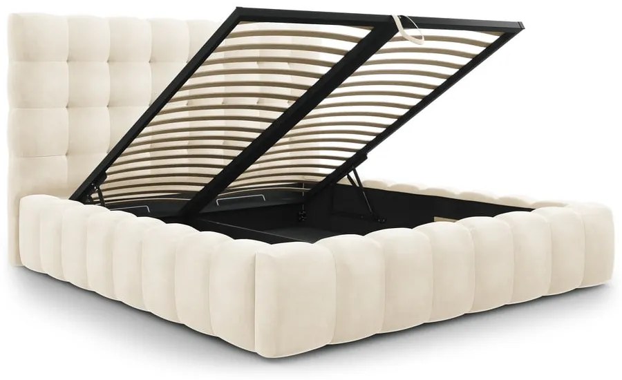 Бежово тапицирано двойно легло с място за съхранение и решетка 200x200 cm Bali - Cosmopolitan Design
