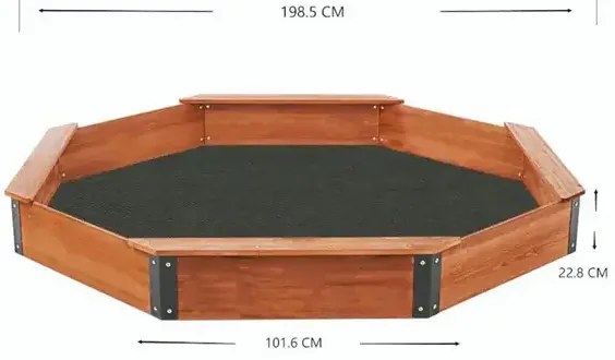 Голям Дървен Детски Пясъчник с Покривало OCTAGON, 199х199х23 см.