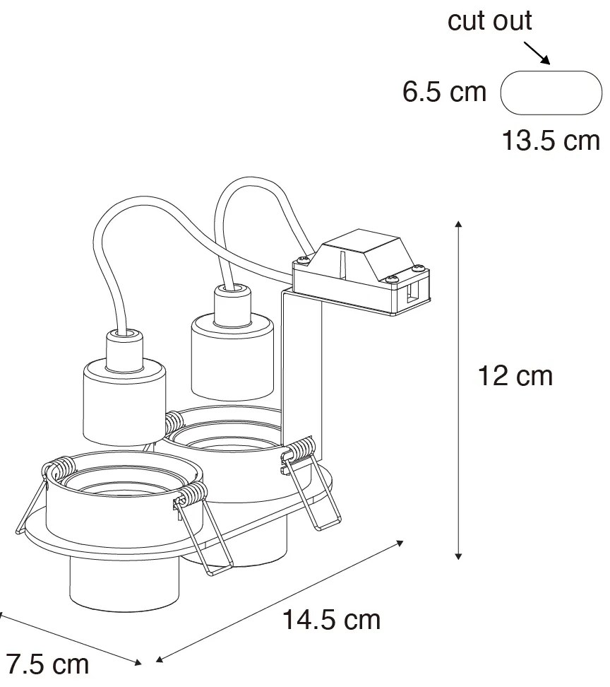 Кръгъл вграден прожектор черен GU10 35mm накланящ се 2-светлинен - Installa