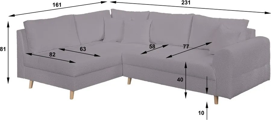 Тъмносив ъглов диван от плат букле (ляв ъгъл) Ariella - Ropez