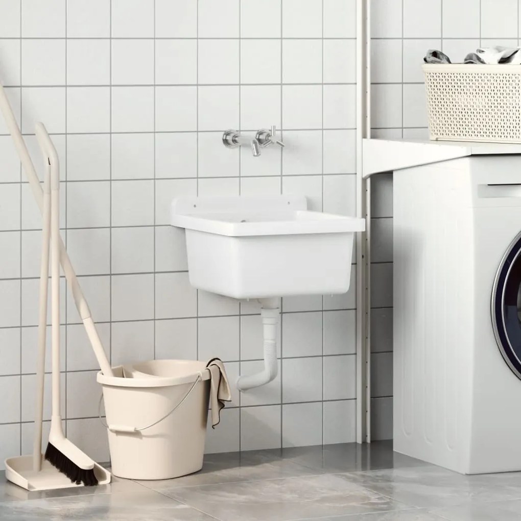 Мивка за умивалник, за стенен монтаж, бяла, 40x40x24 см, смола