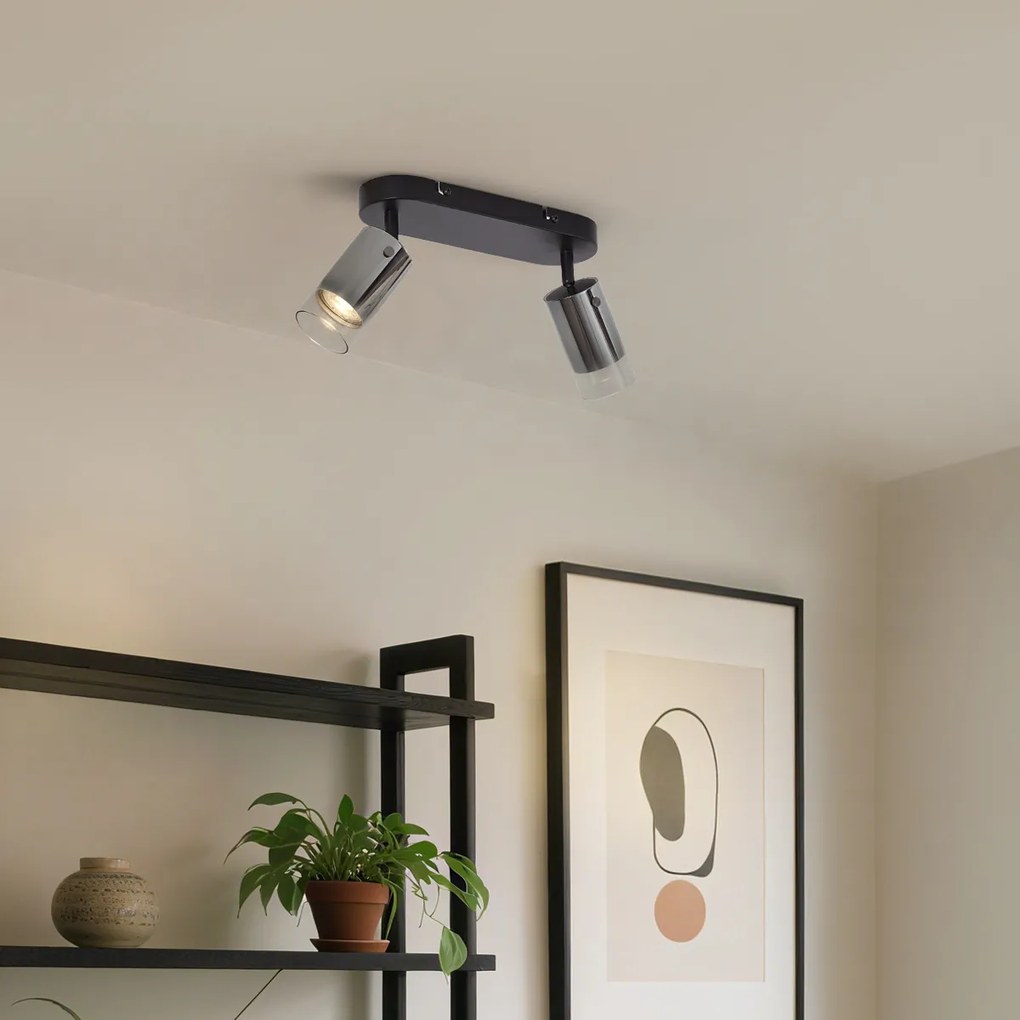 Модерен таванен прожектор Gunmetal 2-лампи Въртящ се и регулируем - Drain