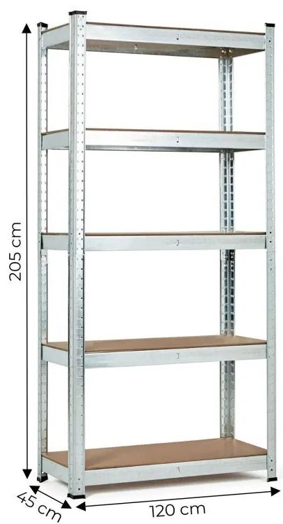 Стабилен метален стелаж за съхранение с 5 рафта 205 x 120 x 45 cm