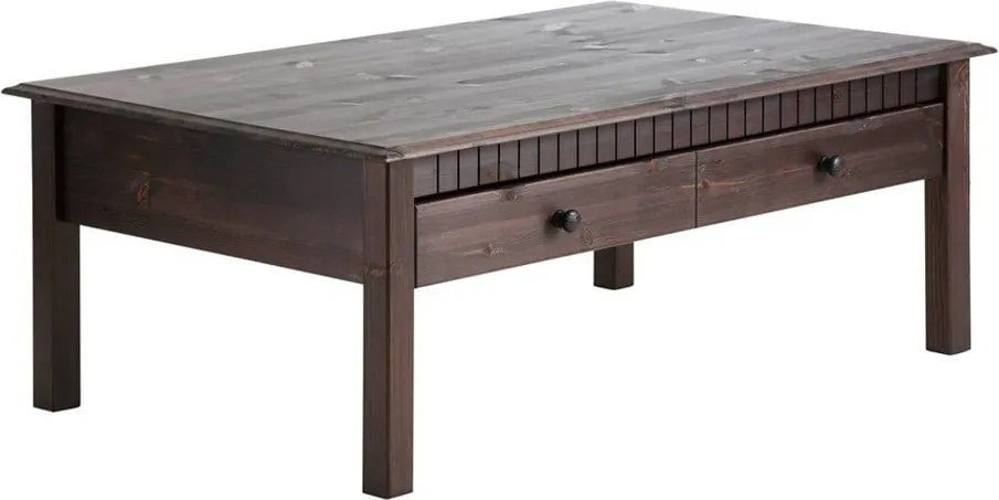 Тъмнокафява масичка за кафе от масивен бор с 2 чекмеджета Linda - Støraa