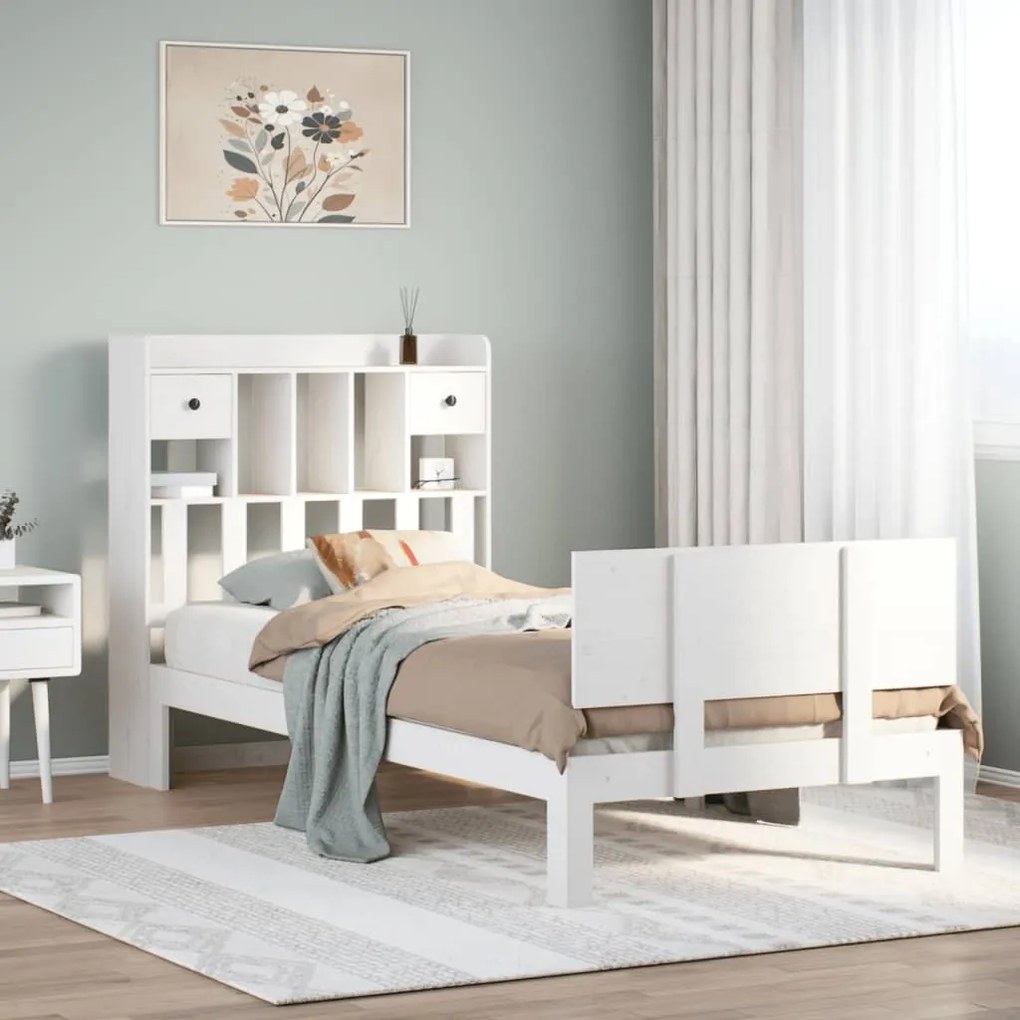 3322687 vidaXL Легло с етажерка за книги, без матрак, 90x200 см, бор масив