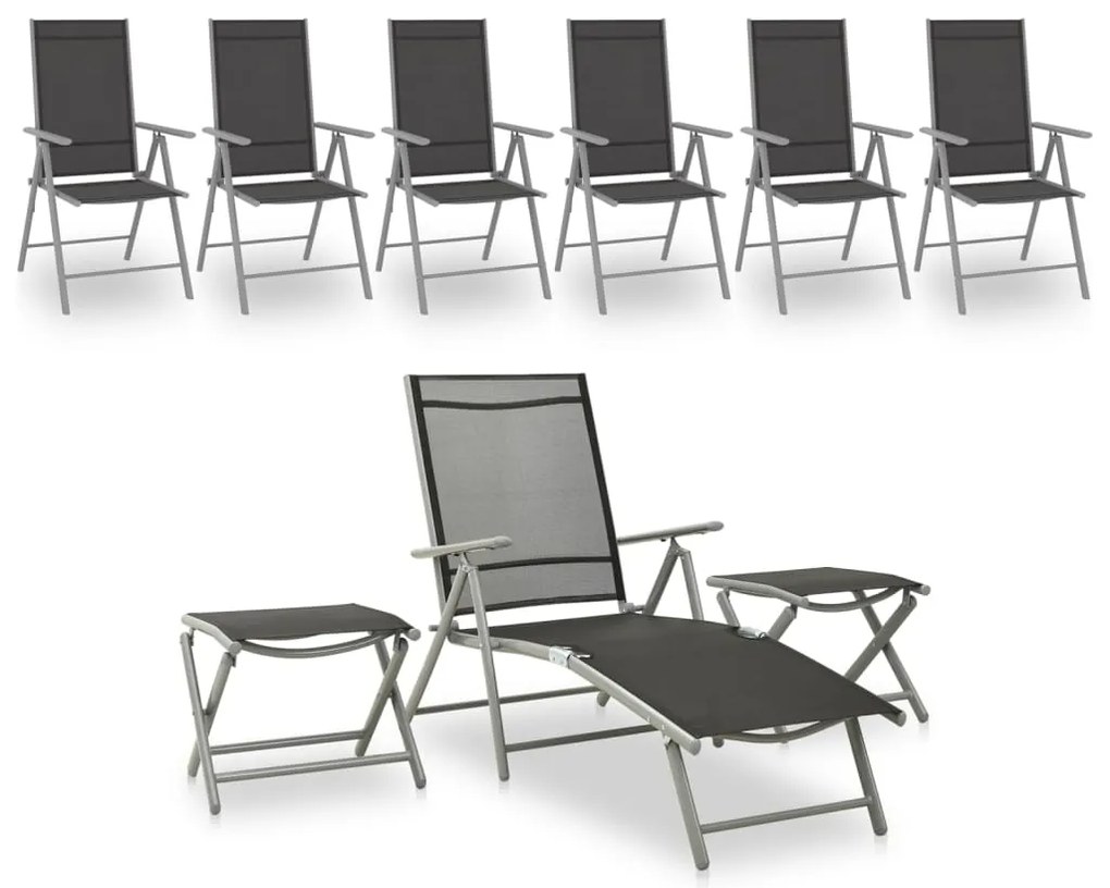 3070644 vidaXL Градински лаундж комплект, 9 части, черно и сребристо