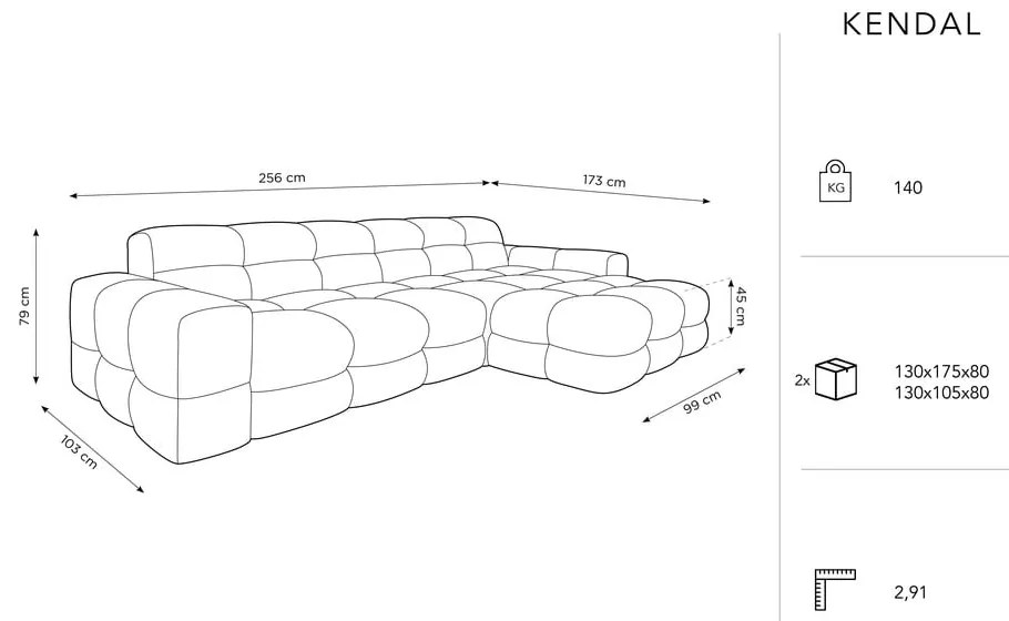 Ъглов диван от светлосиво кадифе (десен ъгъл) Kendal - Micadoni Home