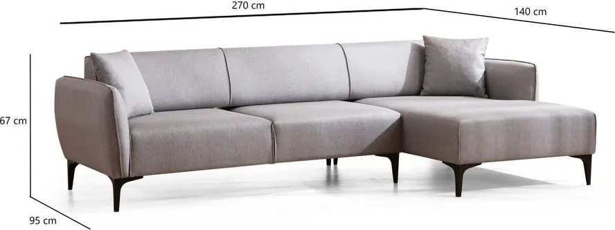 Светлосив ъглов диван, десен ъгъл Belissimo – Balcab Home